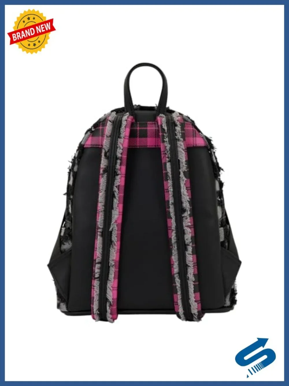 Distressed Denim Mini Backpack with Faux Leather Trim